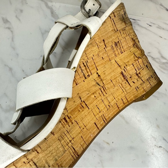 Franco Sarto “Cera” Leather Cork Wedge Sandals - White - Size 8M - Picture 11 of 13